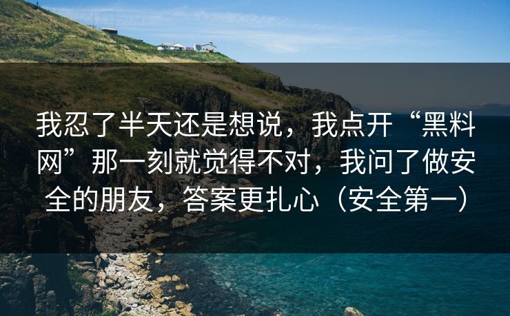 我忍了半天还是想说,我点开“黑料网”那一刻就觉得不对,我问了做安全的朋友,答案更扎心(安全第一)